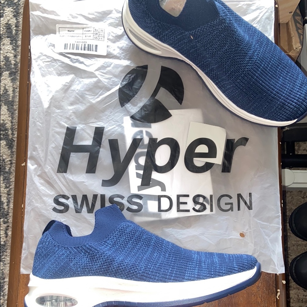 Hyper Blue Slip-On Sneakers with Knit Upper